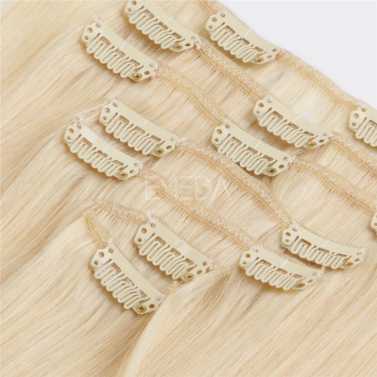 Russian Blonde color straight clip in human hair extensions Chinese factory QM003 